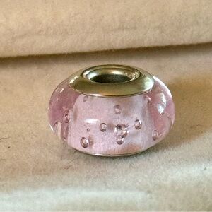 Pink effervescent Murano Glass Charm with crystals accent fit Pandora bracelets